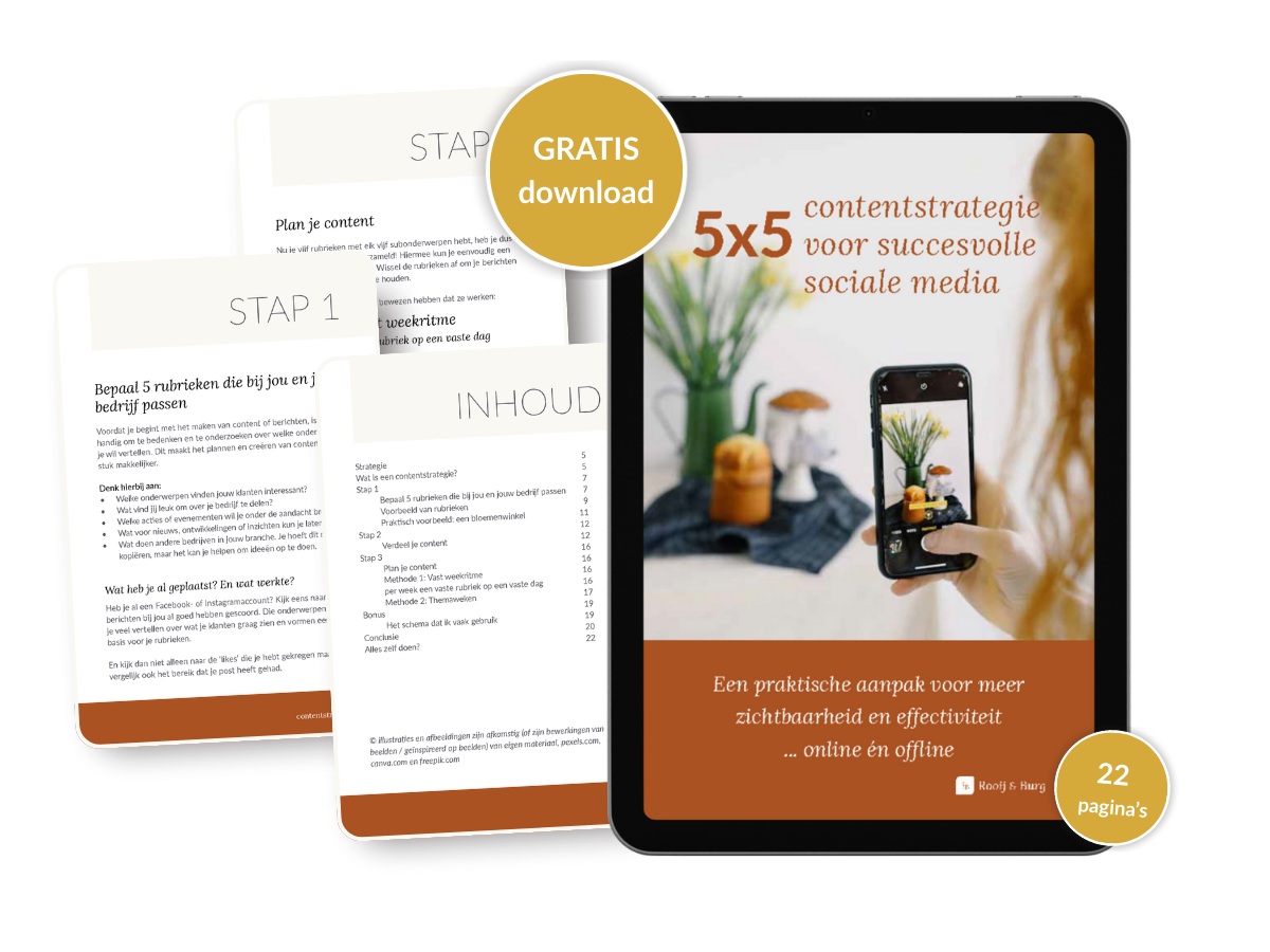 Voorbeeld van een ipad met daarop de 5 x 5 contentstrategie