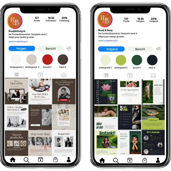 Content Blauwdruk template serie 1 en 2 voor Instagram