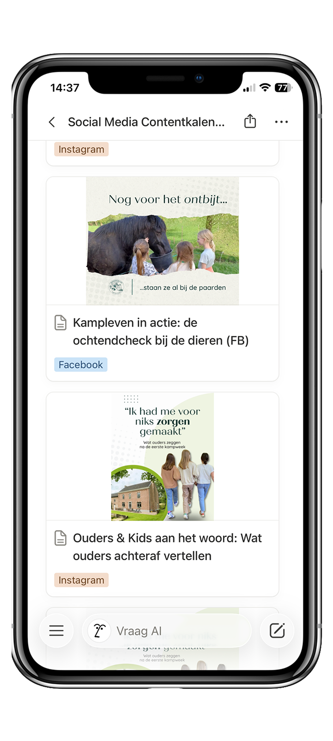 Contentplan op maat te zien op een telefoon