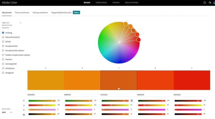 Schermopname van het kleurenwiel van Adobe