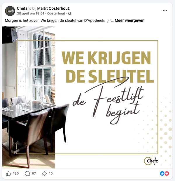 Voorbeeld van een post uit het Social media plan Premium van Chefz - Oosterhout