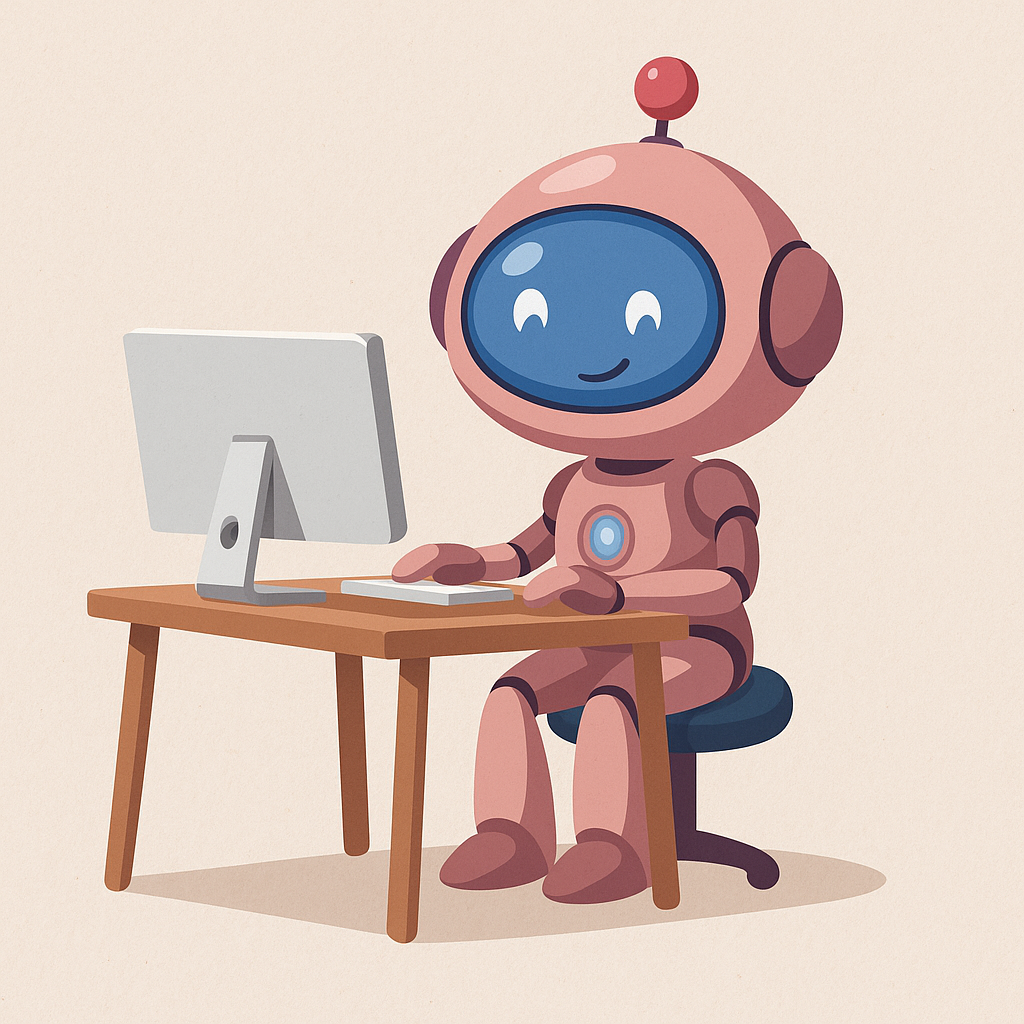 Illustratie van een robot achter de computer