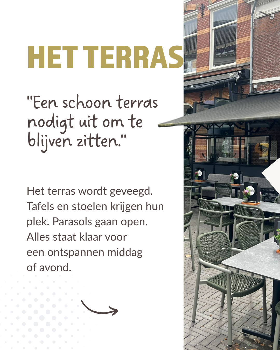 Voorbeeld van post over een gewonde werkdag bij Chefz - terras